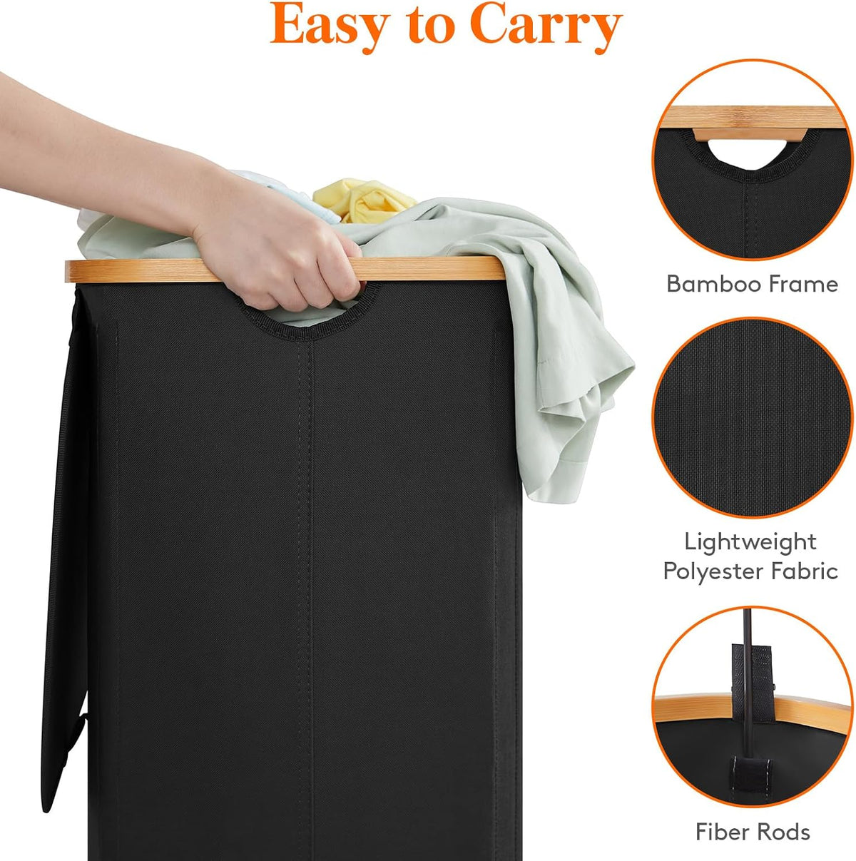 105L Large Laundry Basket with Lid, Removable Bags, Gray