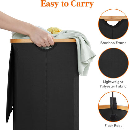 105L Large Laundry Basket with Lid, Removable Bags, Gray