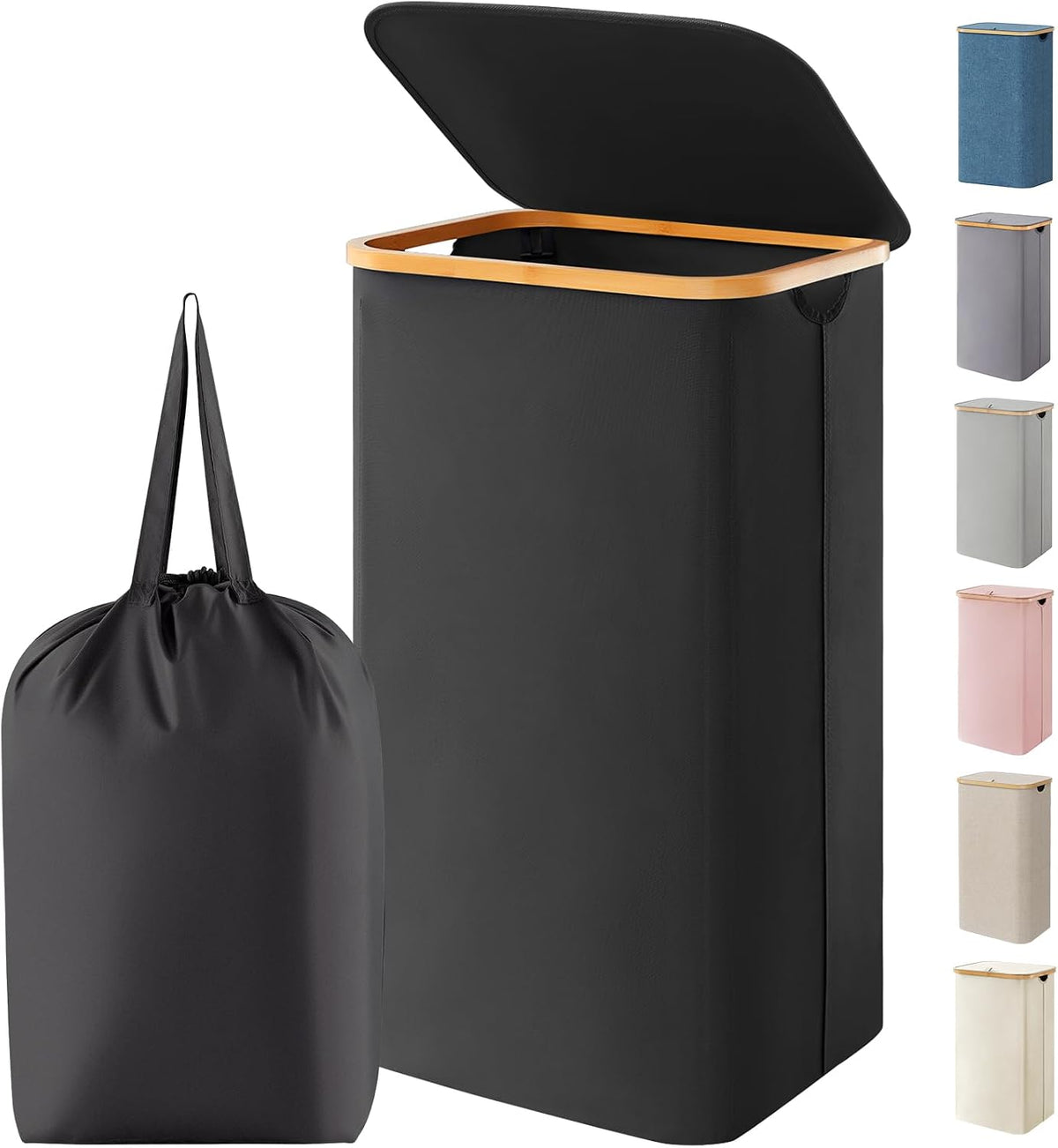 105L Large Laundry Basket with Lid, Removable Bags, Gray