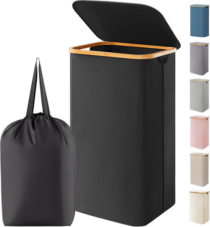105L Large Laundry Basket with Lid, Removable Bags, Gray