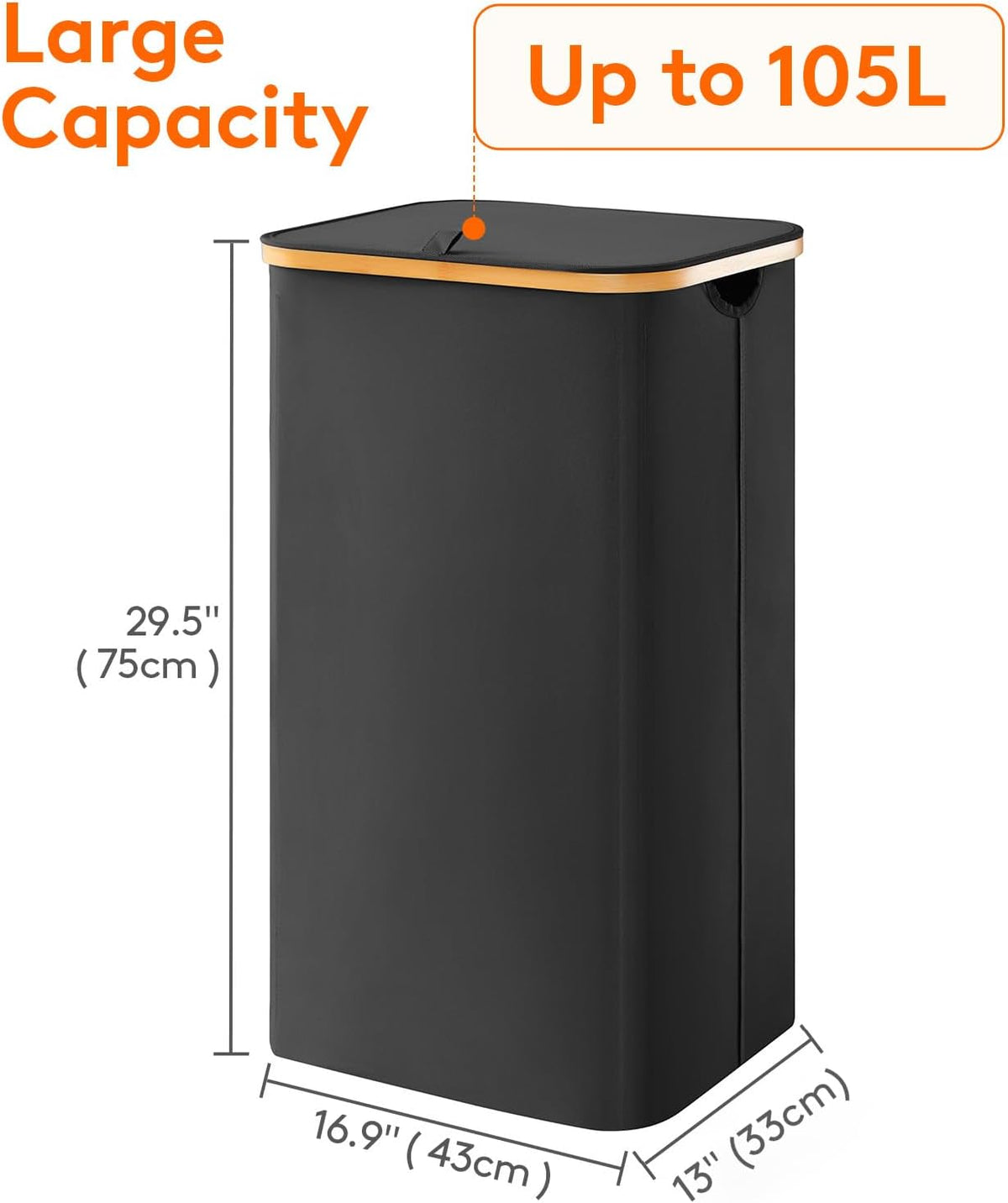 105L Large Laundry Basket with Lid, Removable Bags, Gray