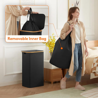 105L Large Laundry Basket with Lid, Removable Bags, Gray