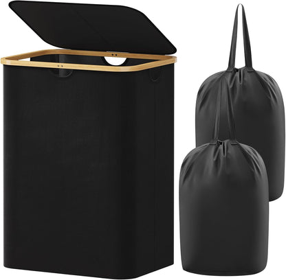 105L Large Laundry Basket with Lid, Removable Bags, Gray