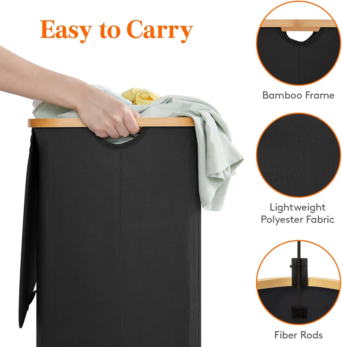 105L Large Laundry Basket with Lid, Removable Bags, Gray