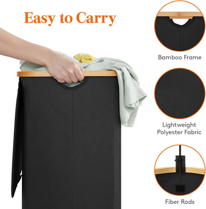 105L Large Laundry Basket with Lid, Removable Bags, Gray