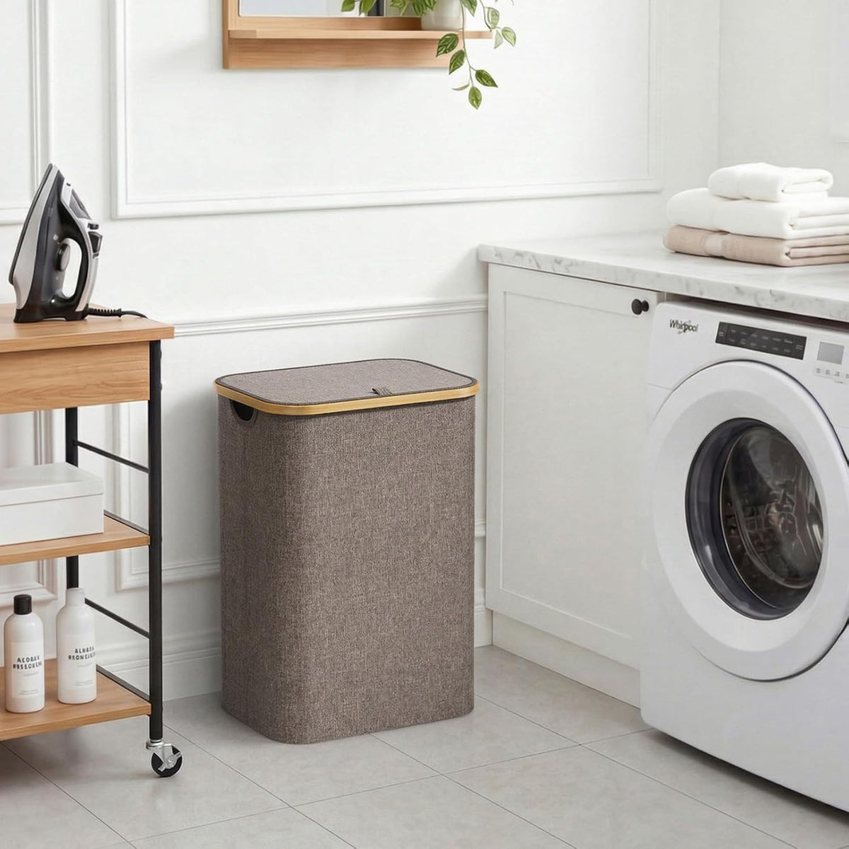 105L Large Laundry Basket with Lid, Removable Bags, Gray