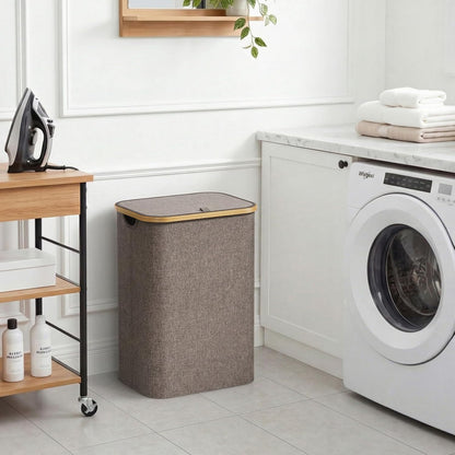 105L Large Laundry Basket with Lid, Removable Bags, Gray