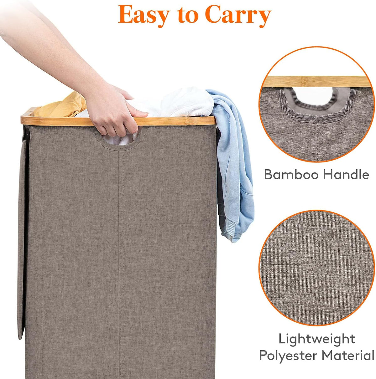 105L Large Laundry Basket with Lid, Removable Bags, Gray