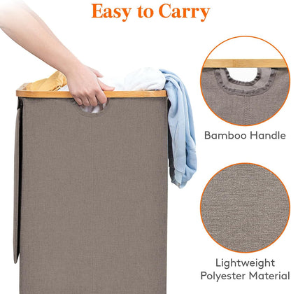 105L Large Laundry Basket with Lid, Removable Bags, Gray