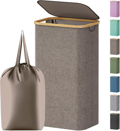 105L Large Laundry Basket with Lid, Removable Bags, Gray