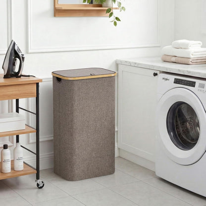 105L Large Laundry Basket with Lid, Removable Bags, Gray
