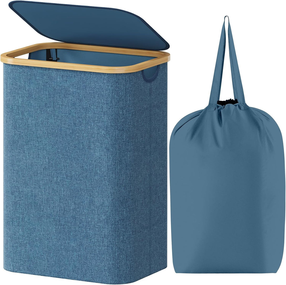 105L Large Laundry Basket with Lid, Removable Bags, Gray