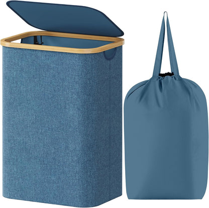 105L Large Laundry Basket with Lid, Removable Bags, Gray