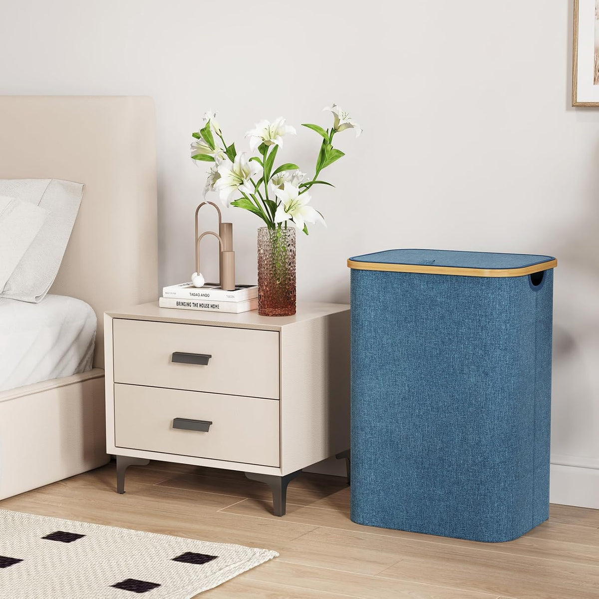 105L Large Laundry Basket with Lid, Removable Bags, Gray