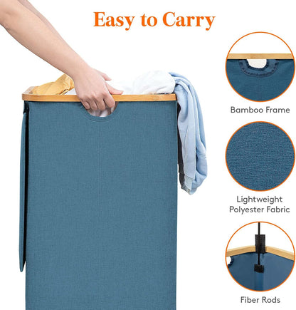 105L Large Laundry Basket with Lid, Removable Bags, Gray