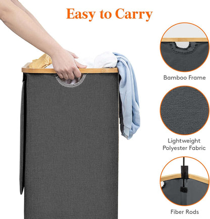 105L Large Laundry Basket with Lid, Removable Bags, Gray