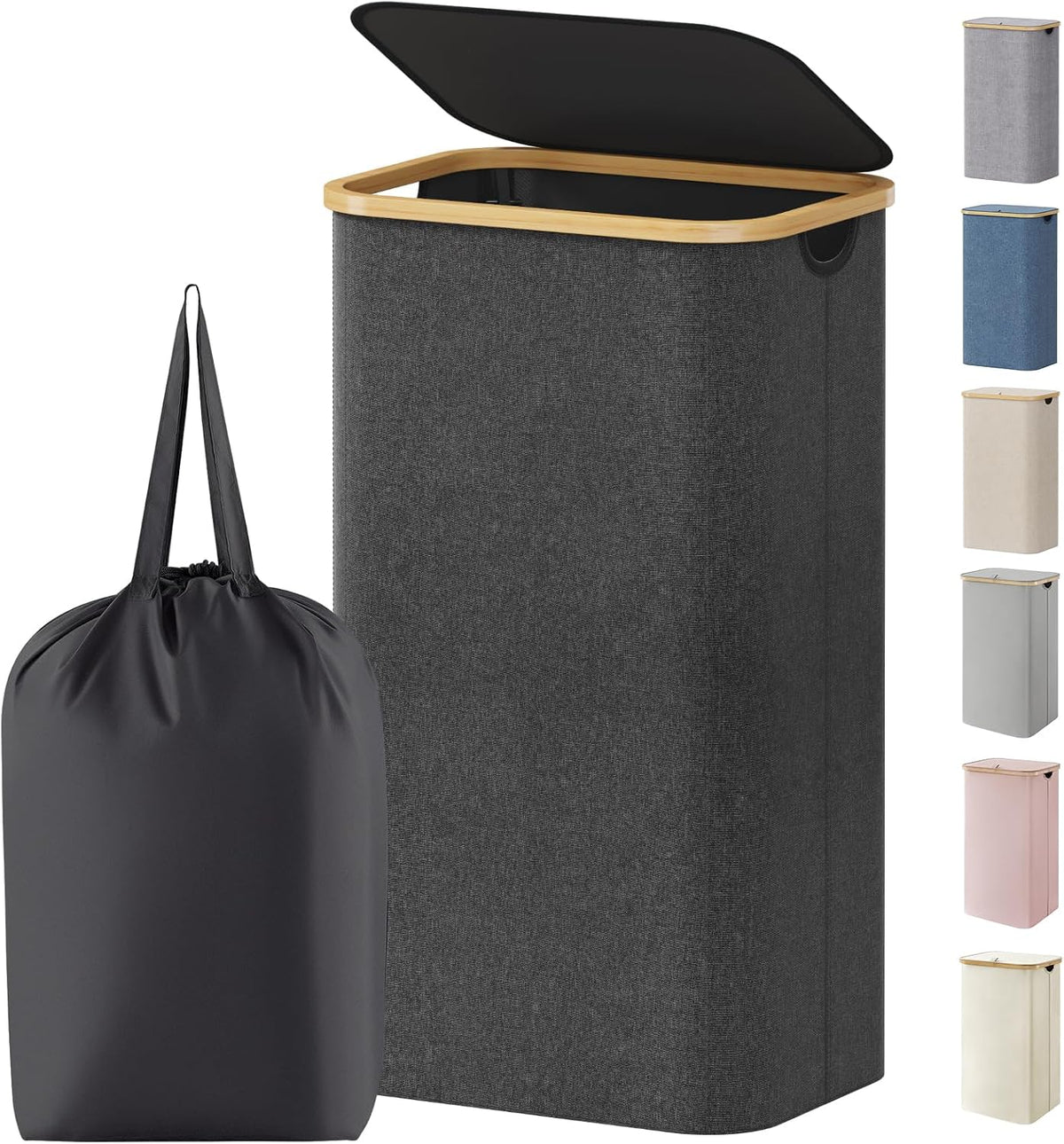105L Large Laundry Basket with Lid, Removable Bags, Gray
