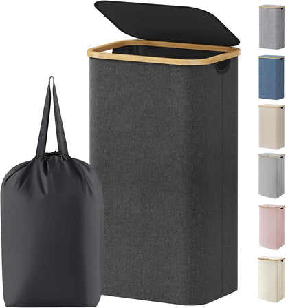 105L Large Laundry Basket with Lid, Removable Bags, Gray