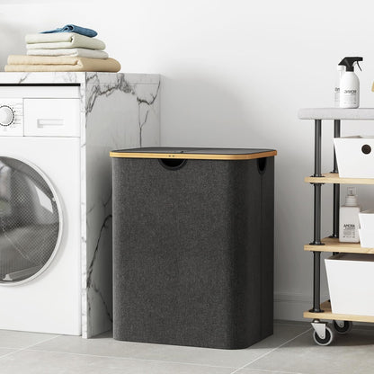 105L Large Laundry Basket with Lid, Removable Bags, Gray