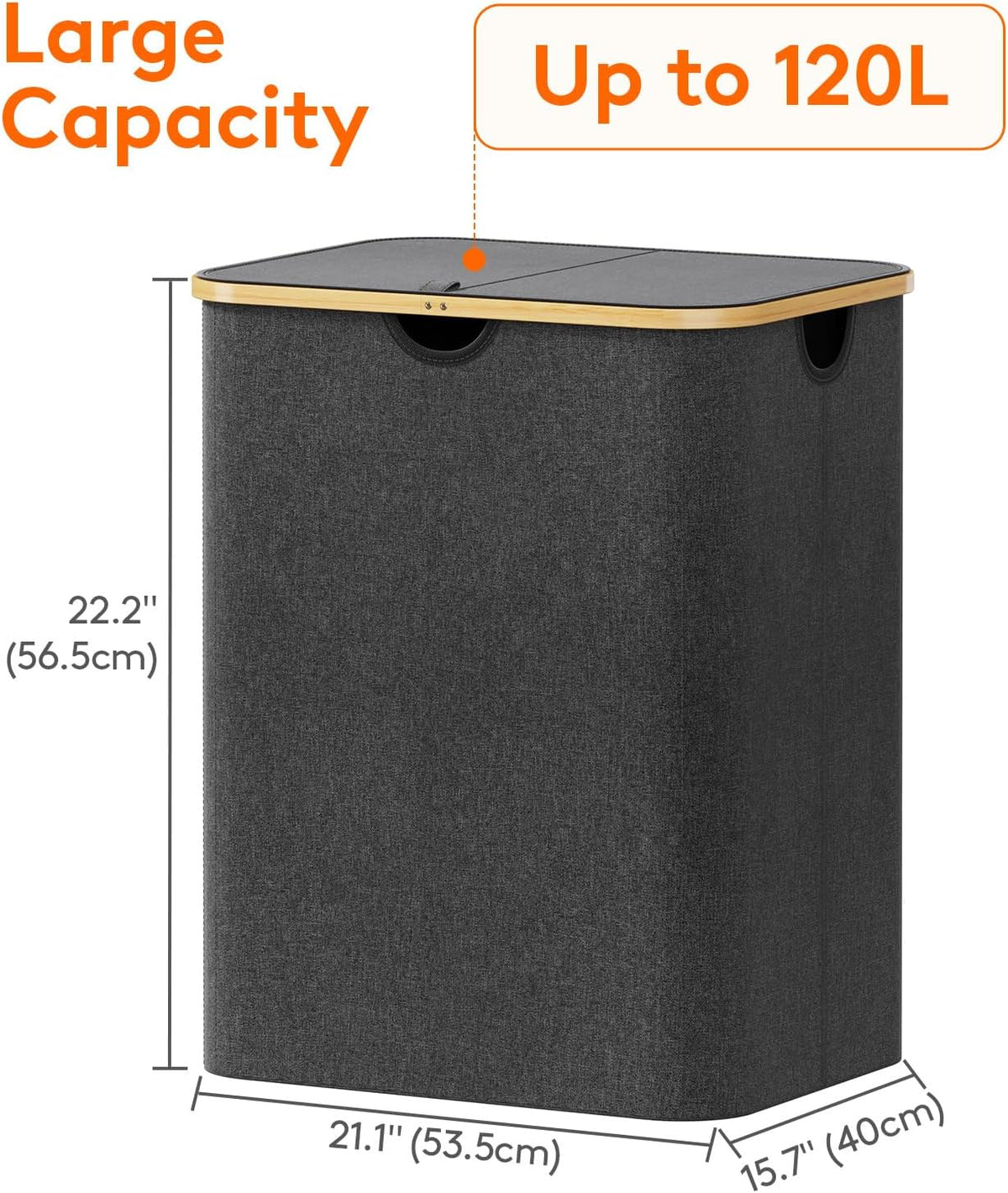 105L Large Laundry Basket with Lid, Removable Bags, Gray