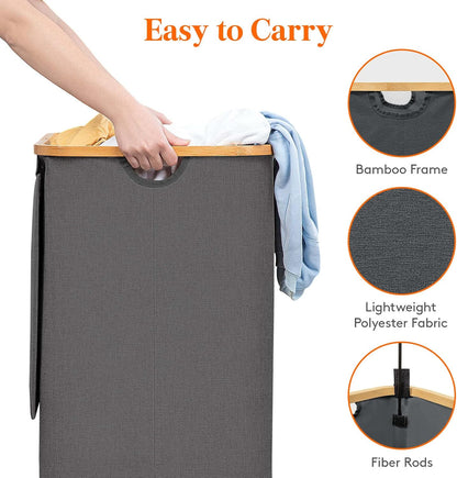 105L Large Laundry Basket with Lid, Removable Bags, Gray