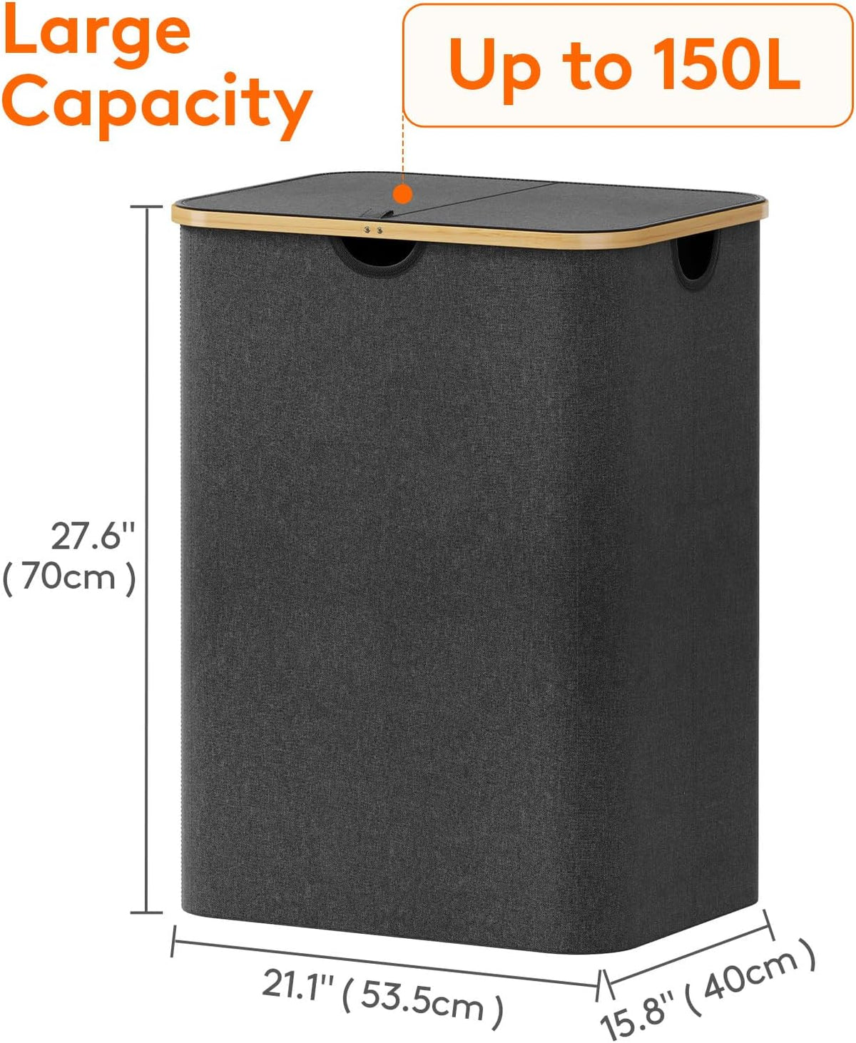 105L Large Laundry Basket with Lid, Removable Bags, Gray