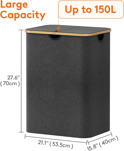 105L Large Laundry Basket with Lid, Removable Bags, Gray