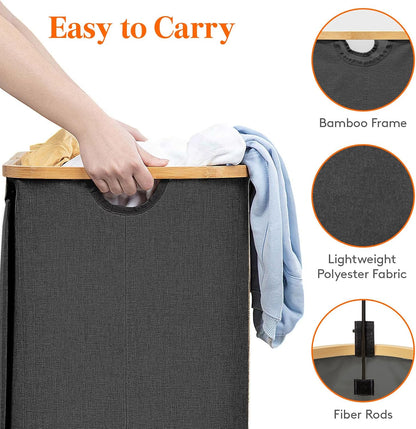105L Large Laundry Basket with Lid, Removable Bags, Gray