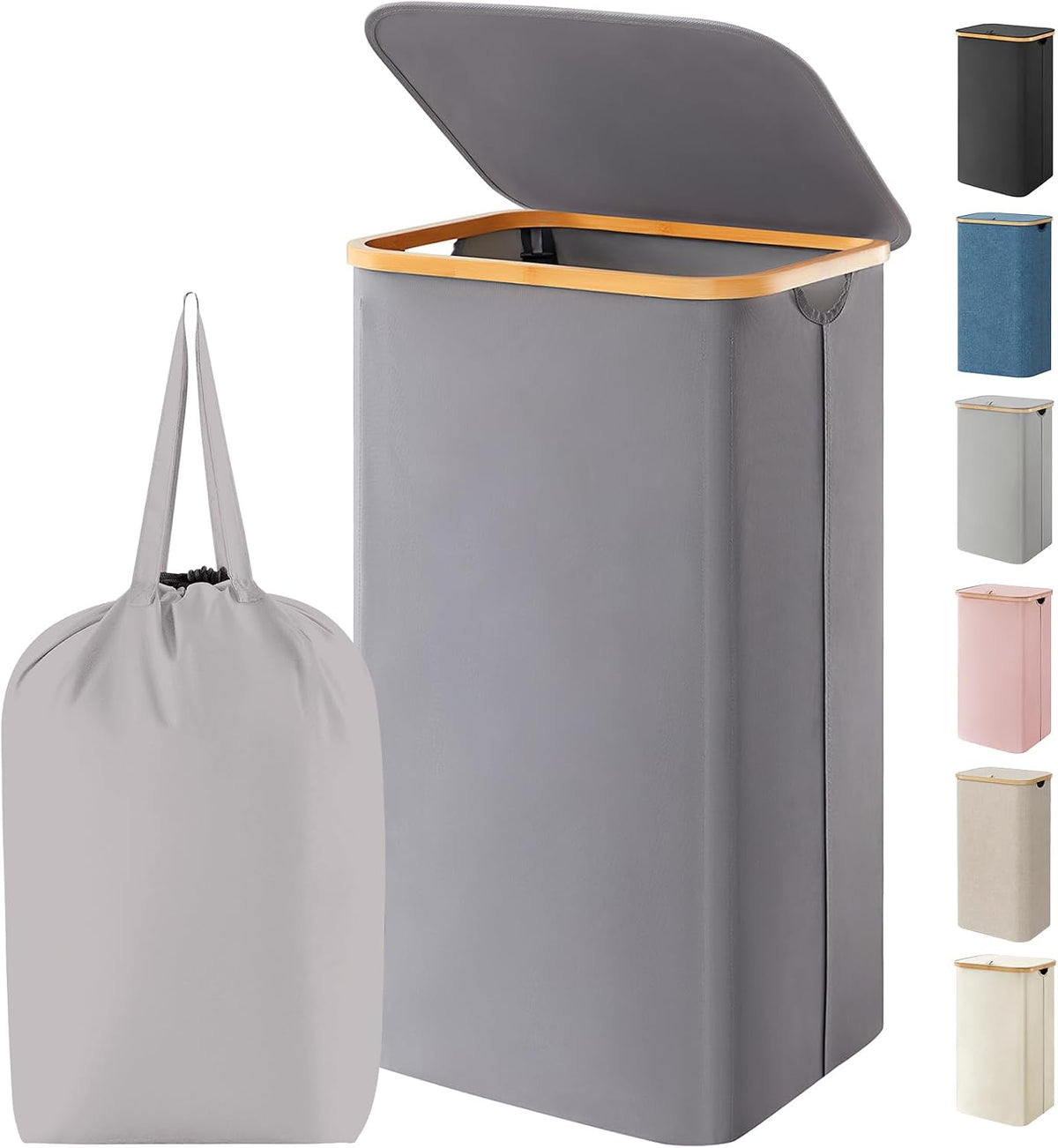 105L Large Laundry Basket with Lid, Removable Bags, Gray