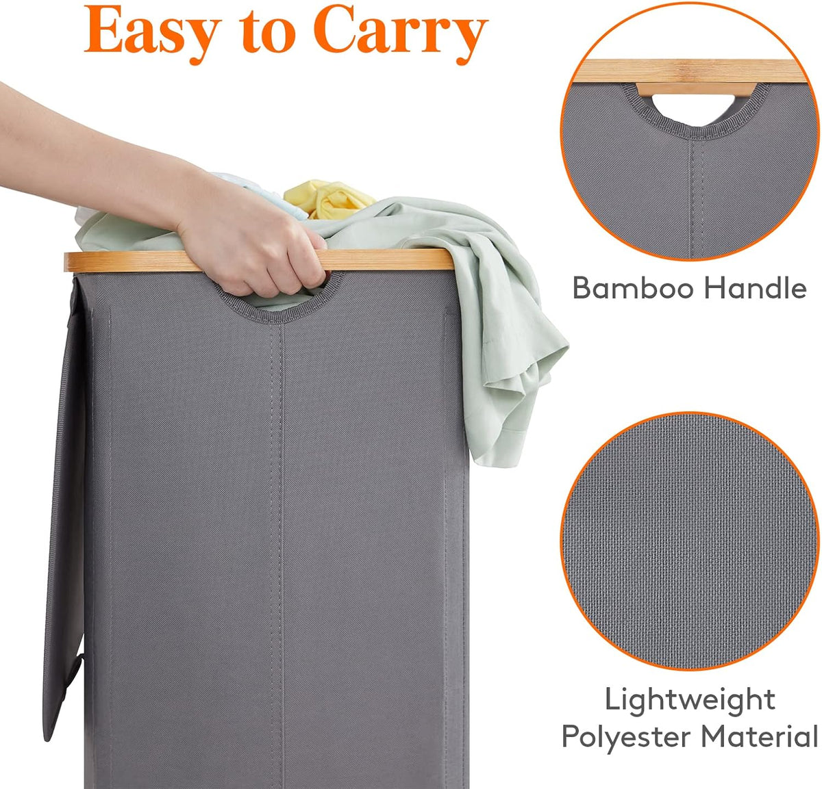 105L Large Laundry Basket with Lid, Removable Bags, Gray