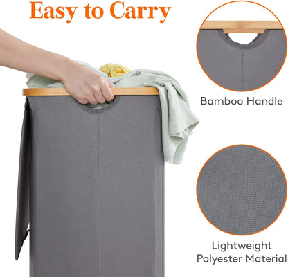 105L Large Laundry Basket with Lid, Removable Bags, Gray