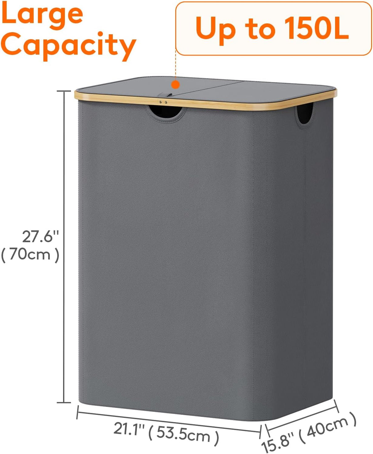 105L Large Laundry Basket with Lid, Removable Bags, Gray