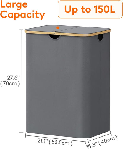 105L Large Laundry Basket with Lid, Removable Bags, Gray