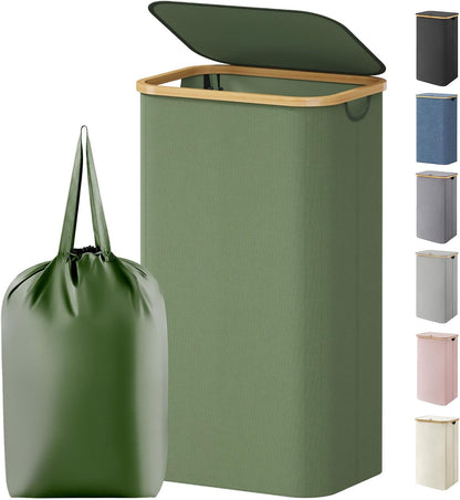 105L Large Laundry Basket with Lid, Removable Bags, Gray