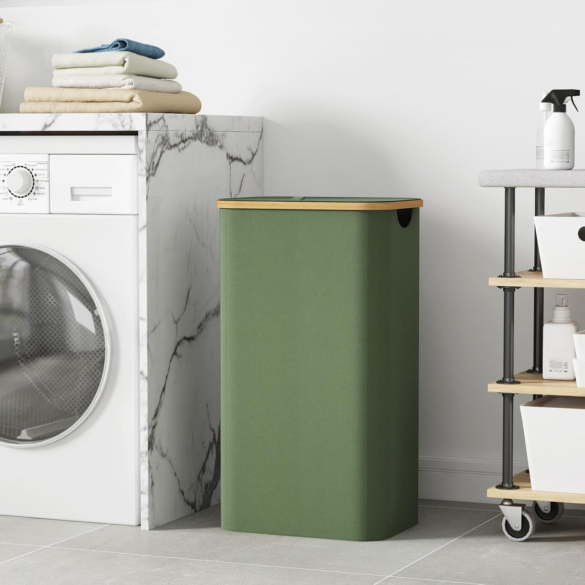 105L Large Laundry Basket with Lid, Removable Bags, Gray