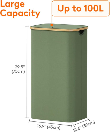 105L Large Laundry Basket with Lid, Removable Bags, Gray
