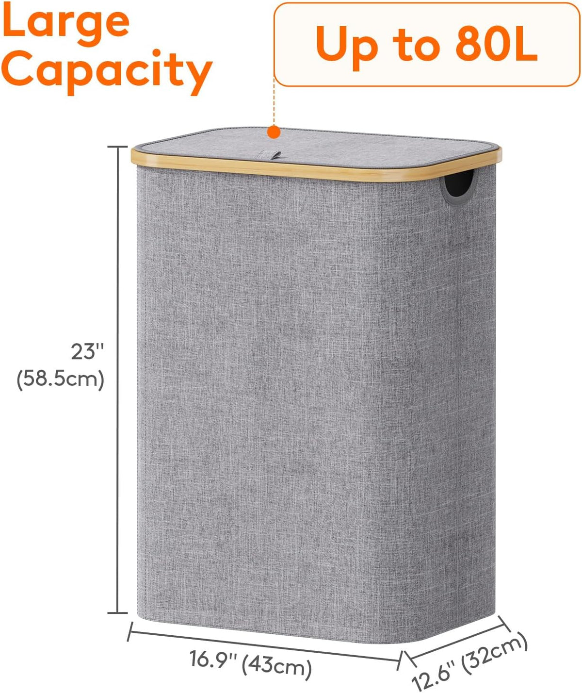 105L Large Laundry Basket with Lid, Removable Bags, Gray