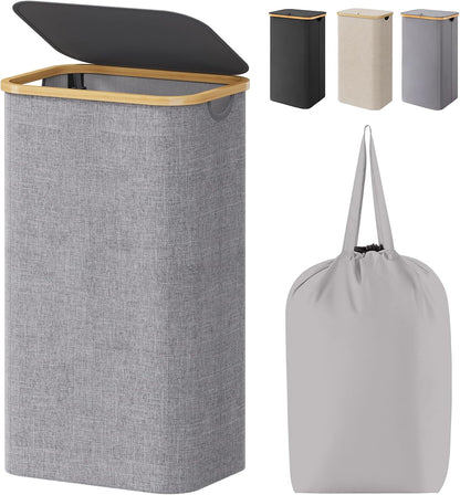 105L Large Laundry Basket with Lid, Removable Bags, Gray