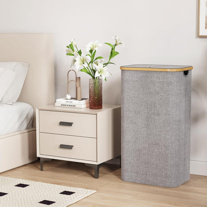 105L Large Laundry Basket with Lid, Removable Bags, Gray