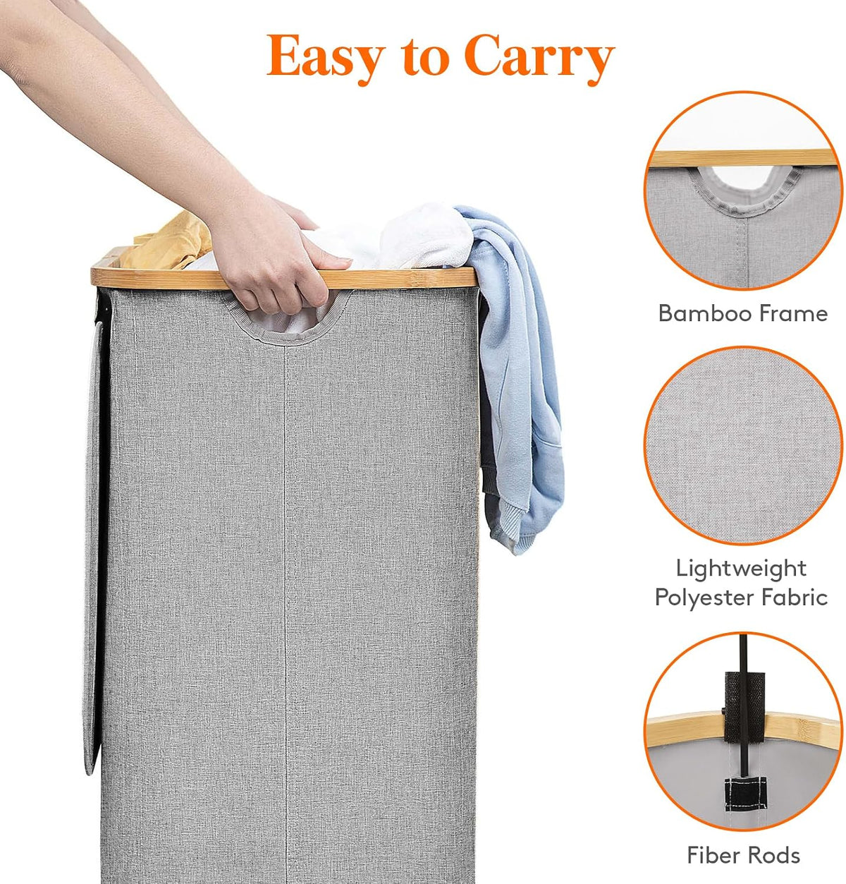105L Large Laundry Basket with Lid, Removable Bags, Gray