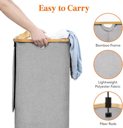 105L Large Laundry Basket with Lid, Removable Bags, Gray