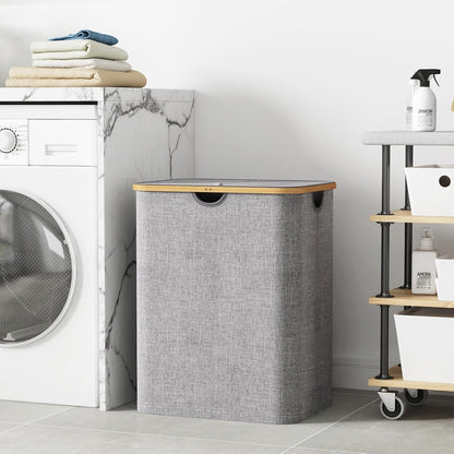 105L Large Laundry Basket with Lid, Removable Bags, Gray