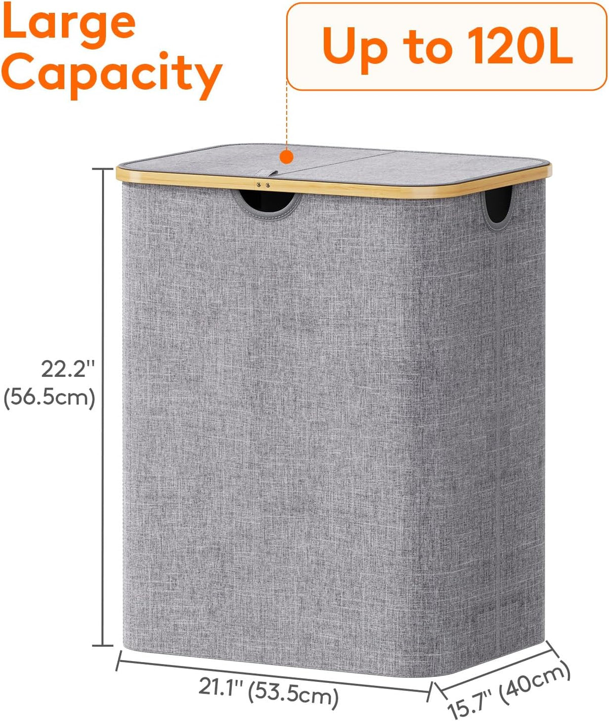 105L Large Laundry Basket with Lid, Removable Bags, Gray