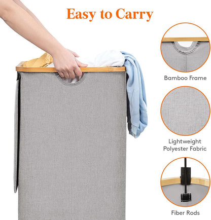 105L Large Laundry Basket with Lid, Removable Bags, Gray