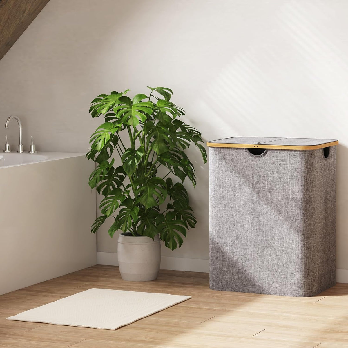 105L Large Laundry Basket with Lid, Removable Bags, Gray