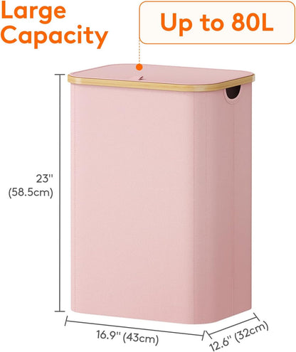 105L Large Laundry Basket with Lid, Removable Bags, Gray