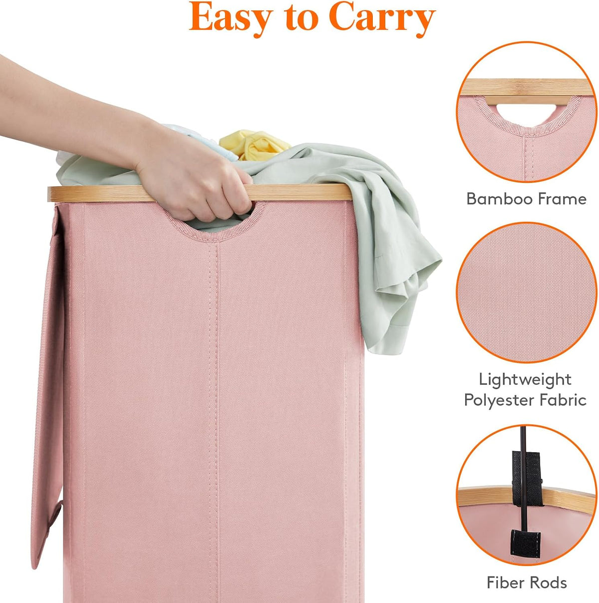 105L Large Laundry Basket with Lid, Removable Bags, Gray