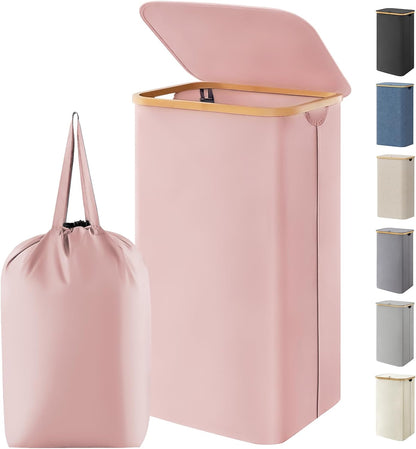 105L Large Laundry Basket with Lid, Removable Bags, Gray