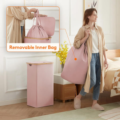 105L Large Laundry Basket with Lid, Removable Bags, Gray