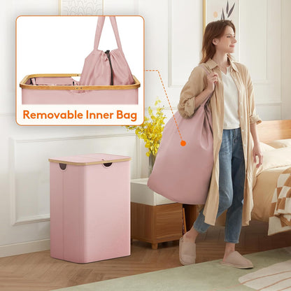 105L Large Laundry Basket with Lid, Removable Bags, Gray